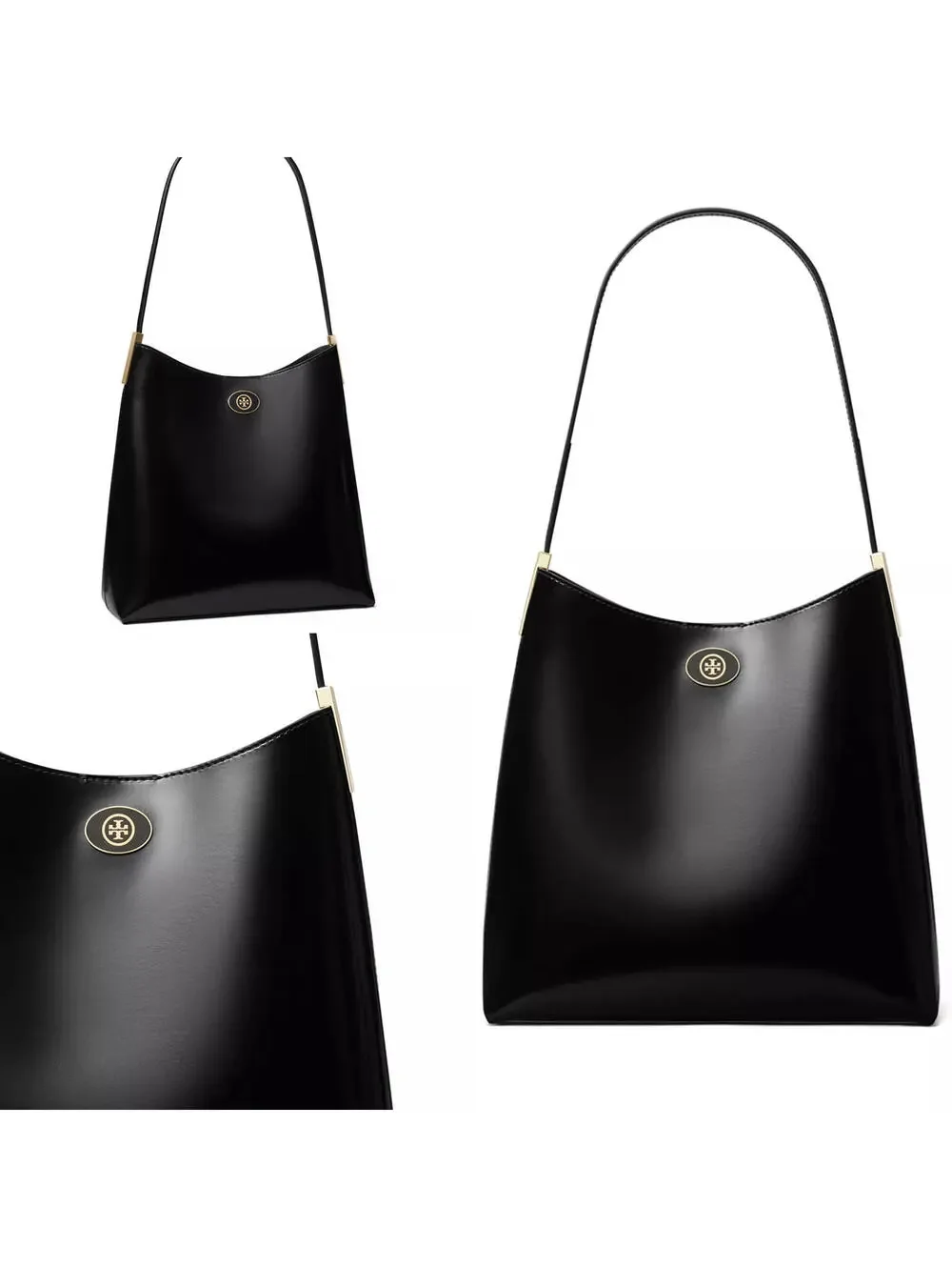 Tory Burch Robinson Spazzolato Leather Hobo Bag Black